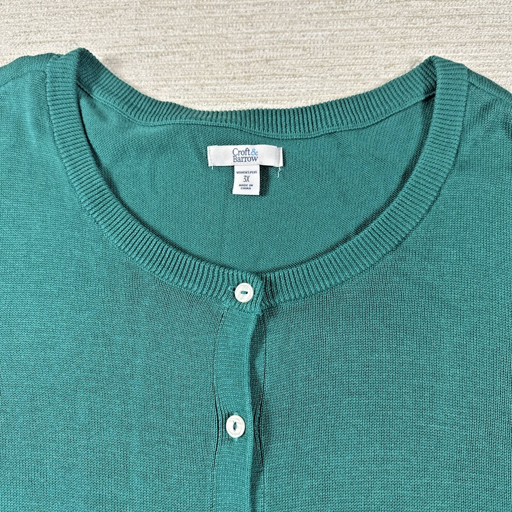 NWT Plus Size 3X Teal Cardigan Coastal Grandma Old Money Preppy Quiet Luxury